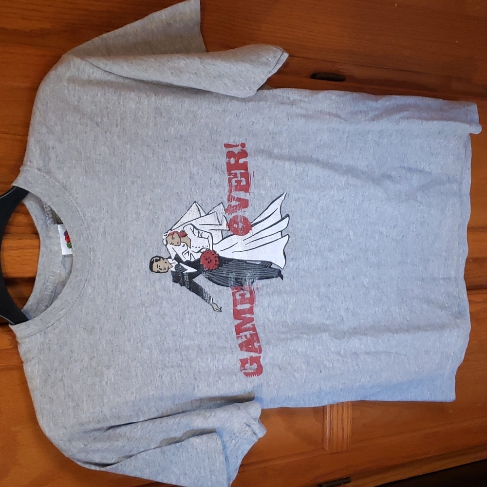 Men's graphic funny tshirt "Game Over" wedding couple gray size M